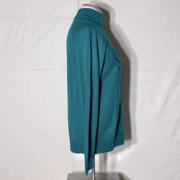 Vintage St. Michael Green Embroidered Mock Neck Sweater M - Picture 5 of 11